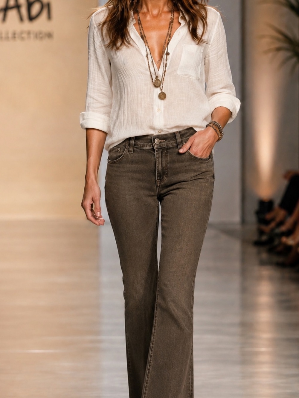 CAbi Boot-Cut Jeans in Olive Brown